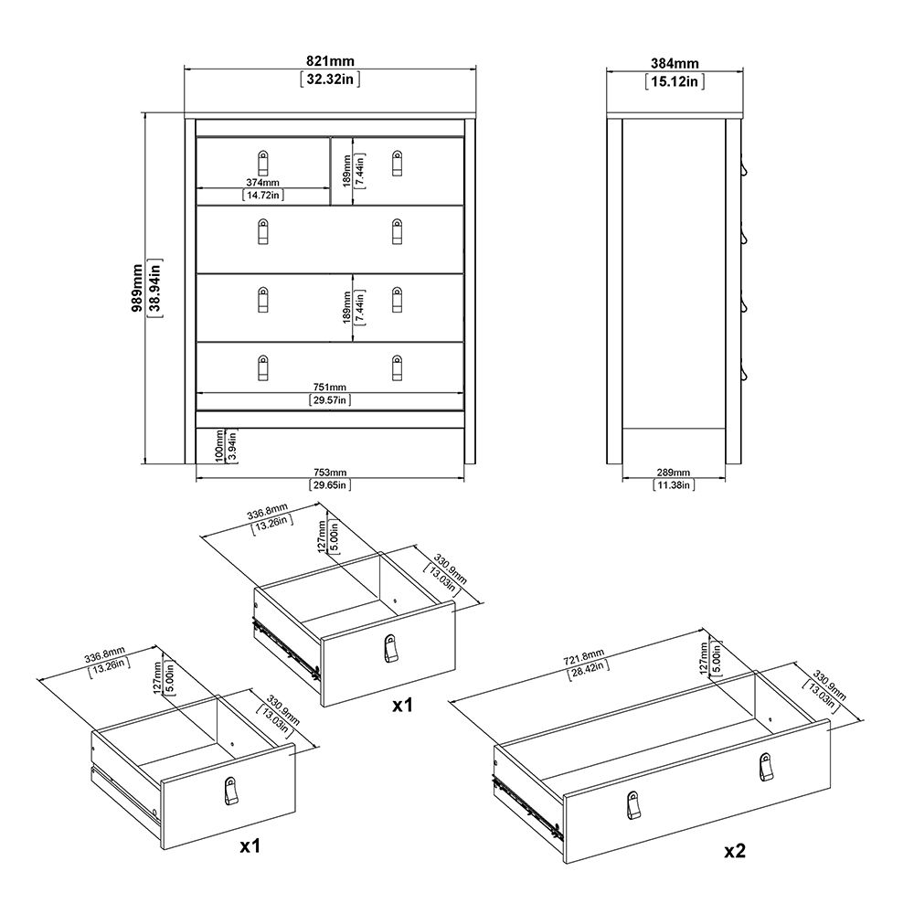 Madrid Package - Bedside Table 2 Drawers + Chest 5 Drawers + Wardrobe With 2 Doors In White - Price Crash Furniture