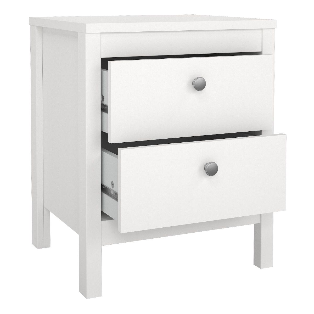 Madrid Package - Bedside Table 2 Drawers + Chest 5 Drawers + Wardrobe With 2 Doors In White - Price Crash Furniture