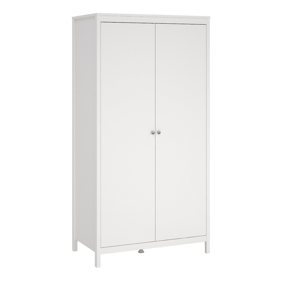 Madrid Package - Bedside Table 2 Drawers + Chest 5 Drawers + Wardrobe With 2 Doors In White - Price Crash Furniture