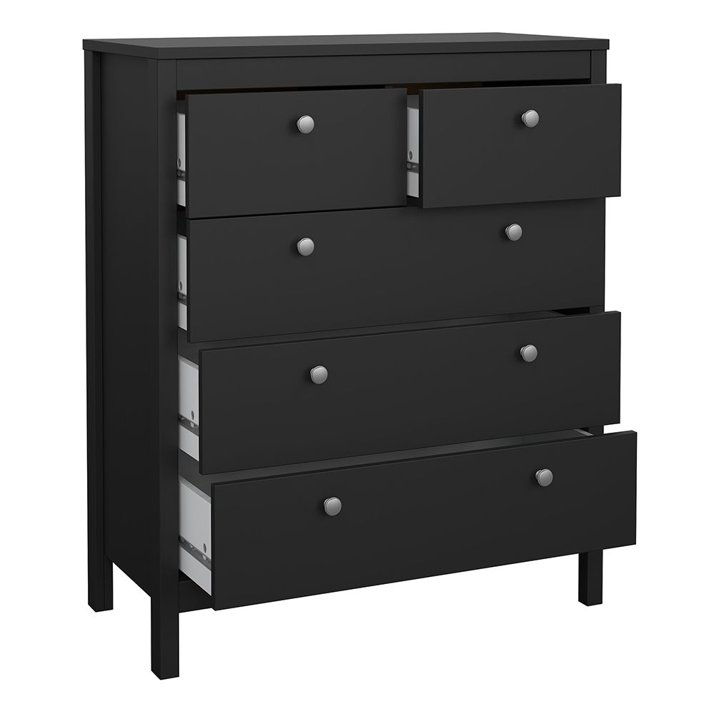Madrid Package - Bedside Table 2 Drawers + Chest 5 Drawers + Wardrobe With 3 Doors In Matt Black - Price Crash Furniture