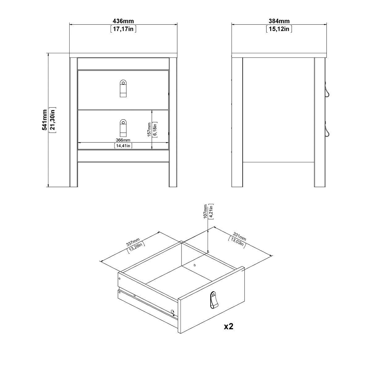 Madrid Package - Bedside Table 2 Drawers + Chest 5 Drawers + Wardrobe With 3 Doors In Matt Black - Price Crash Furniture
