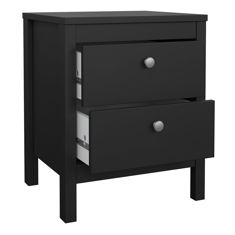 Madrid Package - Bedside Table 2 Drawers + Chest 5 Drawers + Wardrobe With 3 Doors In Matt Black - Price Crash Furniture