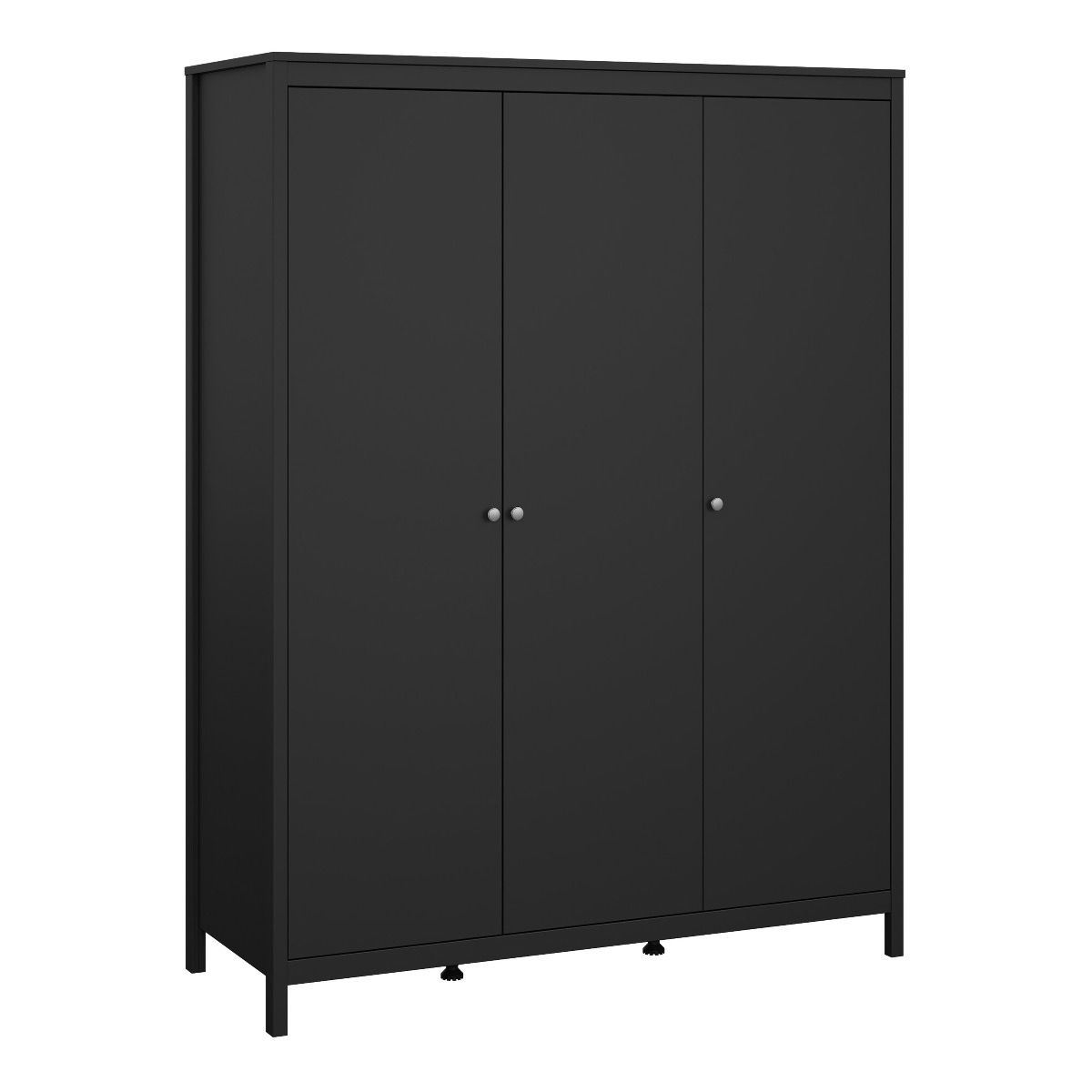 Madrid Package - Bedside Table 2 Drawers + Chest 5 Drawers + Wardrobe With 3 Doors In Matt Black - Price Crash Furniture