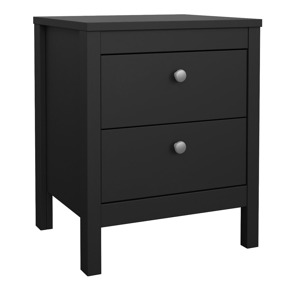 Madrid Package - Bedside Table 2 Drawers + Chest 5 Drawers + Wardrobe With 3 Doors In Matt Black - Price Crash Furniture
