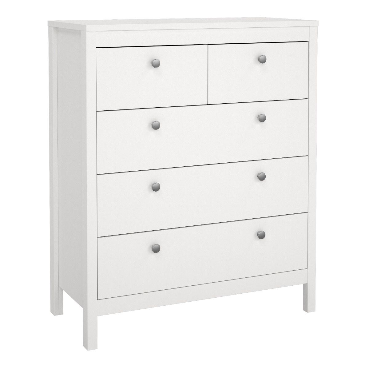 Madrid Package - Bedside Table 2 Drawers + Chest 5 Drawers + Wardrobe With 3 Doors In White - Price Crash Furniture