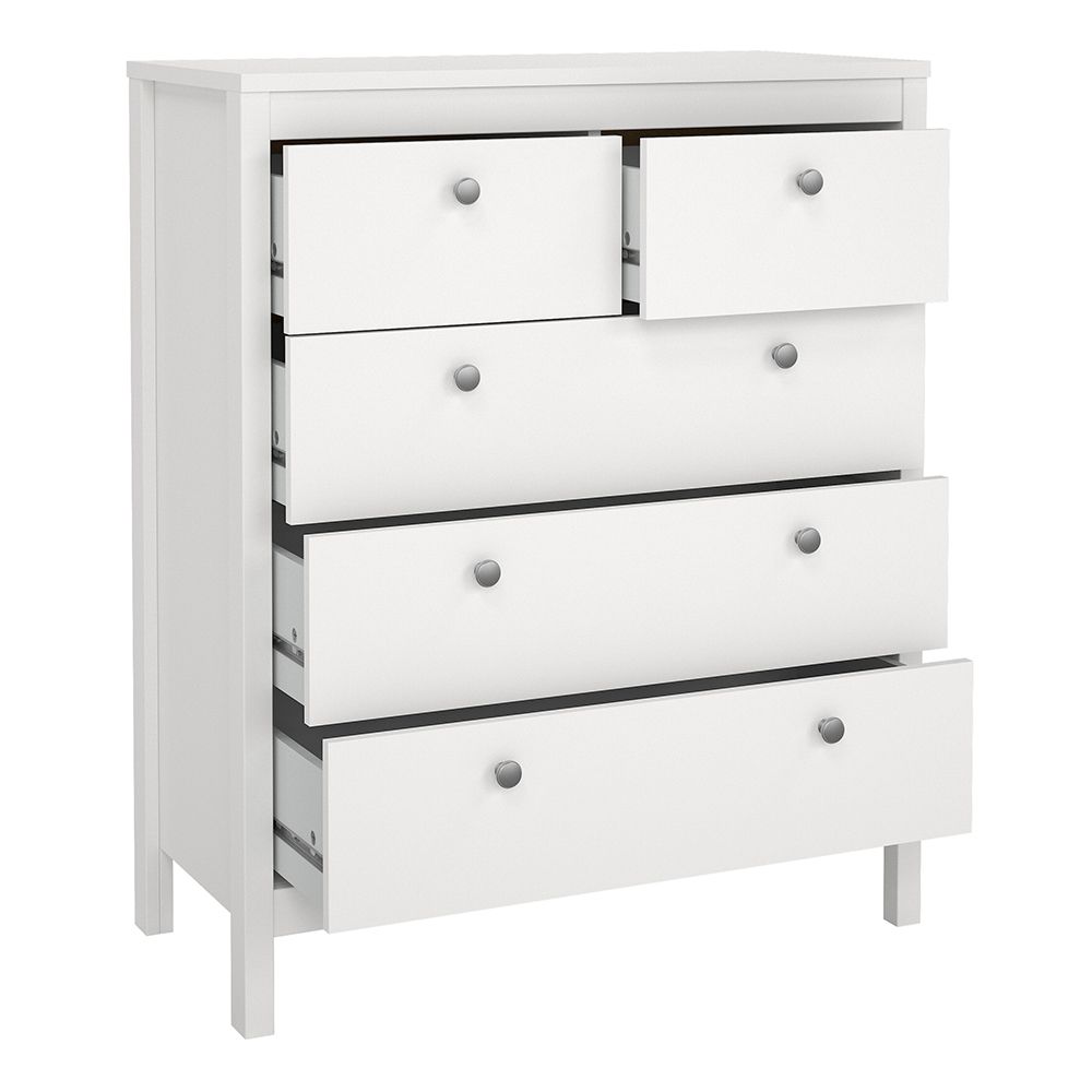 Madrid Package - Bedside Table 2 Drawers + Chest 5 Drawers + Wardrobe With 3 Doors In White - Price Crash Furniture