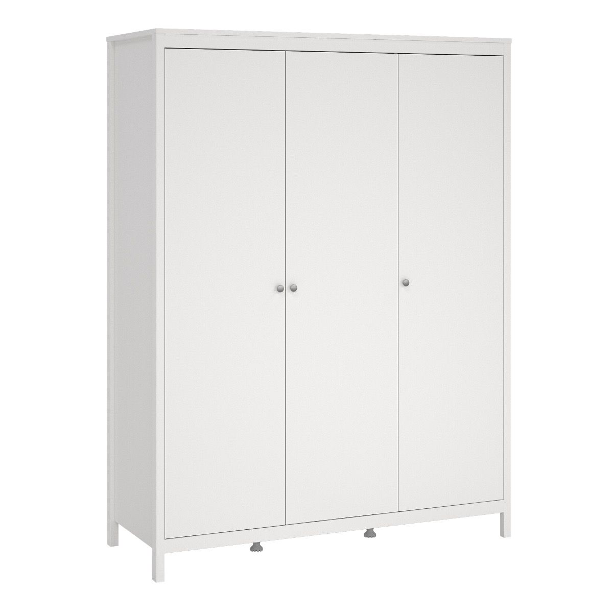 Madrid Package - Bedside Table 2 Drawers + Chest 5 Drawers + Wardrobe With 3 Doors In White - Price Crash Furniture