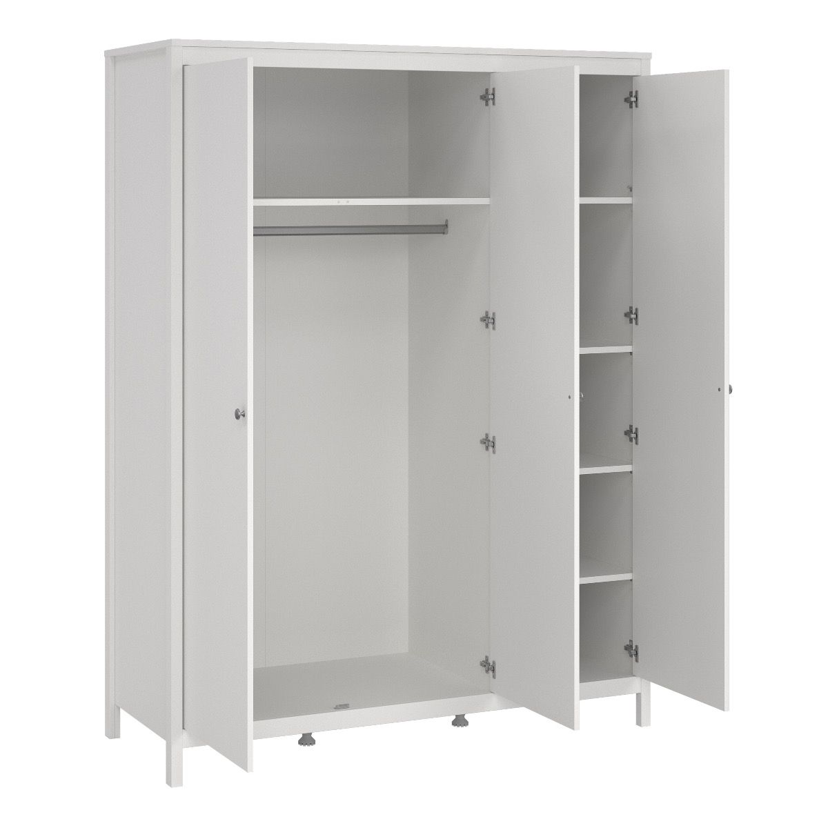 Madrid Package - Bedside Table 2 Drawers + Chest 5 Drawers + Wardrobe With 3 Doors In White - Price Crash Furniture