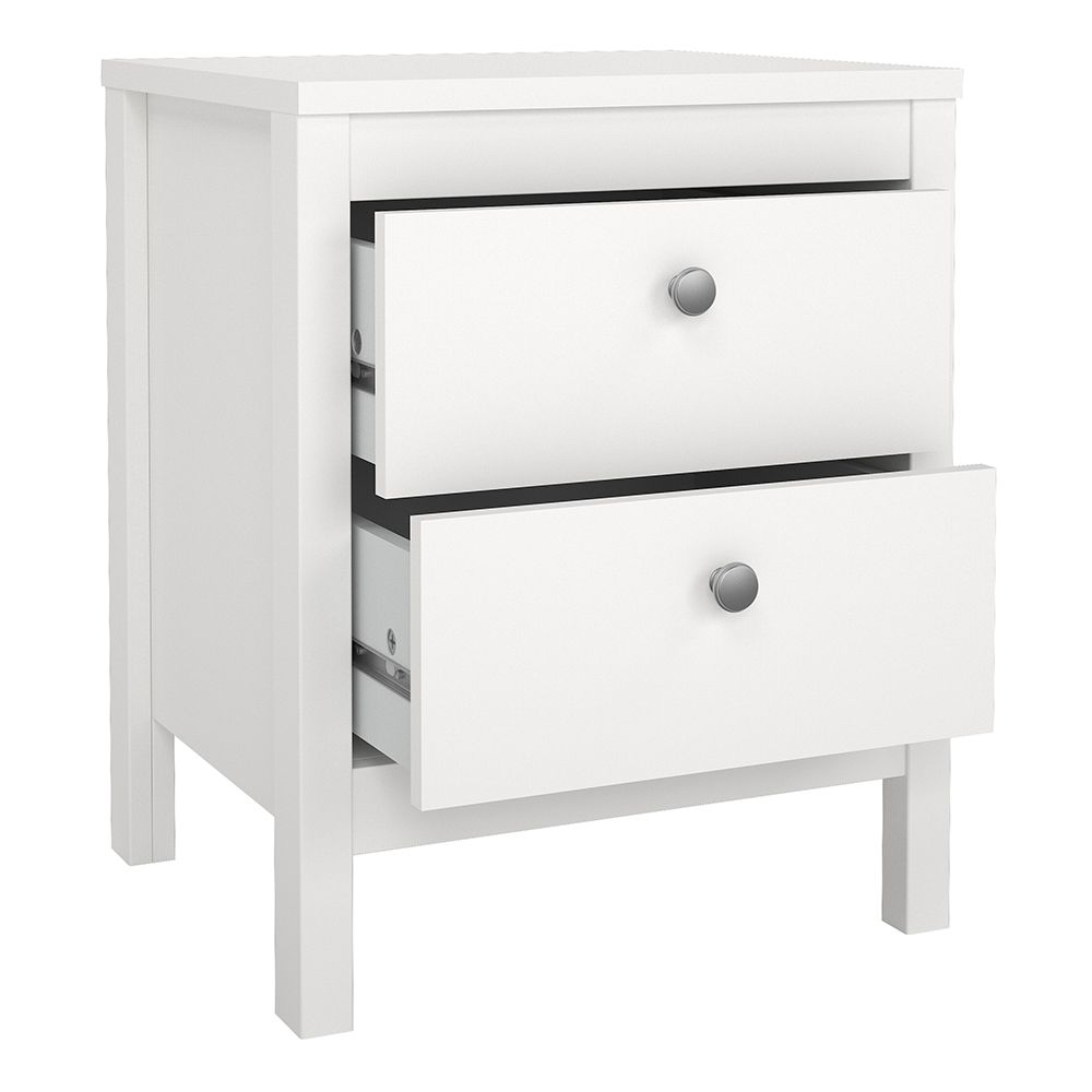 Madrid Package - Bedside Table 2 Drawers + Chest 5 Drawers + Wardrobe With 3 Doors In White - Price Crash Furniture