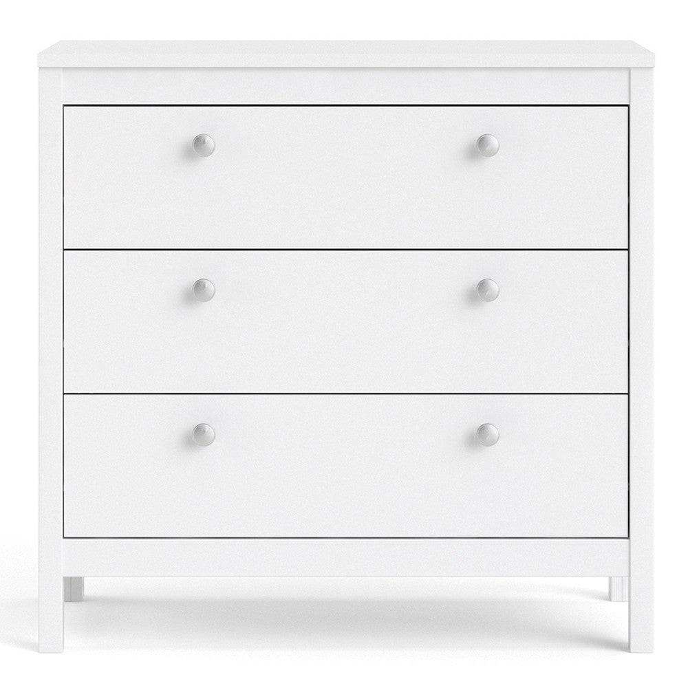 Madrid Shaker Style 3 Drawer Chest of Drawers Unit in White - Price Crash Furniture
