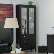 Madrid Glazed Display Unit China Cabinet 2 Doors 3 Drawers in Black - Price Crash Furniture