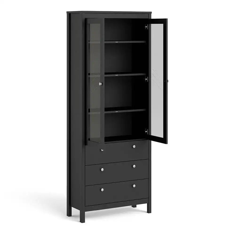 Madrid Glazed Display Unit China Cabinet 2 Doors 3 Drawers in Black - Price Crash Furniture