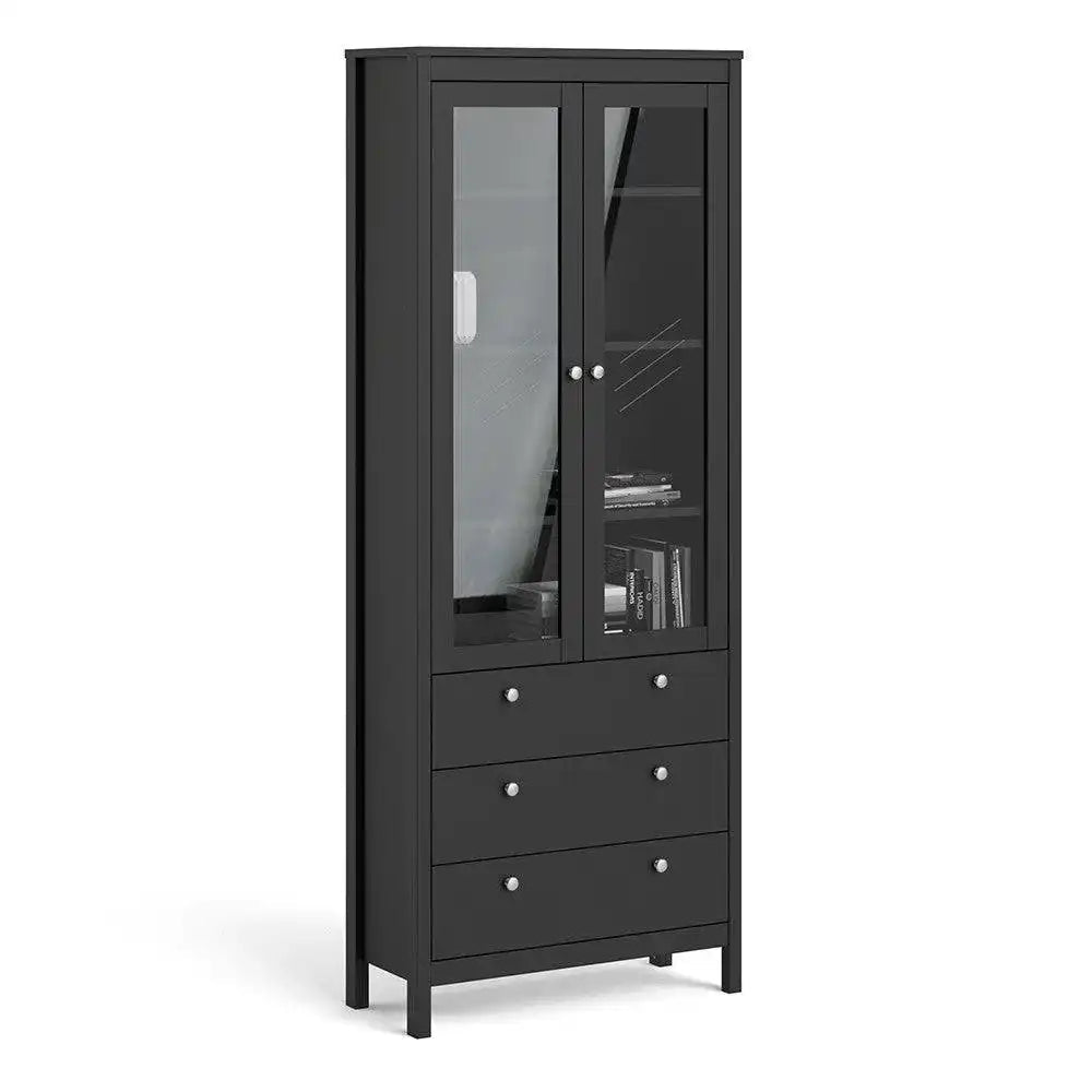 Madrid Glazed Display Unit China Cabinet 2 Doors 3 Drawers in Black - Price Crash Furniture