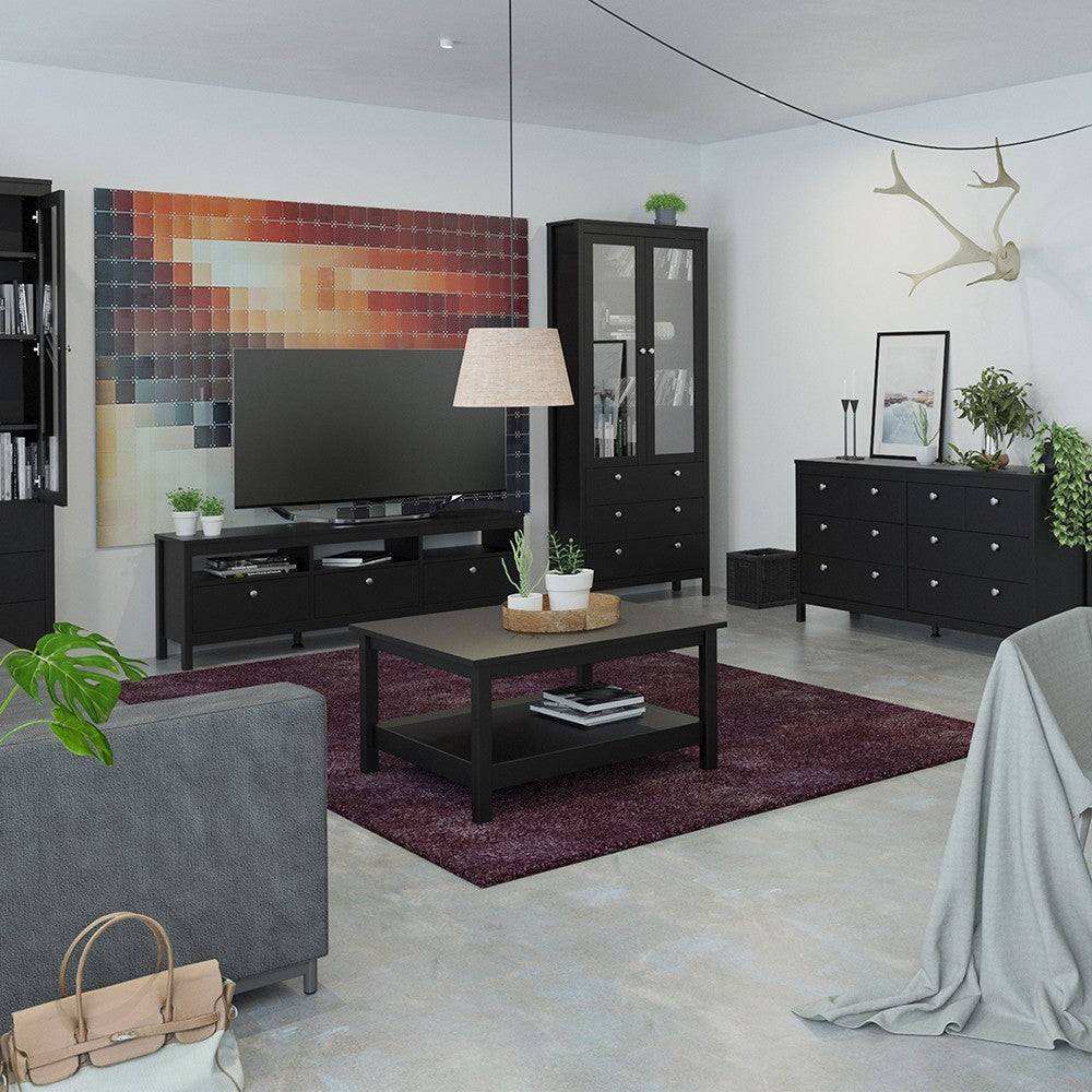 Madrid Glazed Display Unit China Cabinet 2 Doors 3 Drawers in Black - Price Crash Furniture