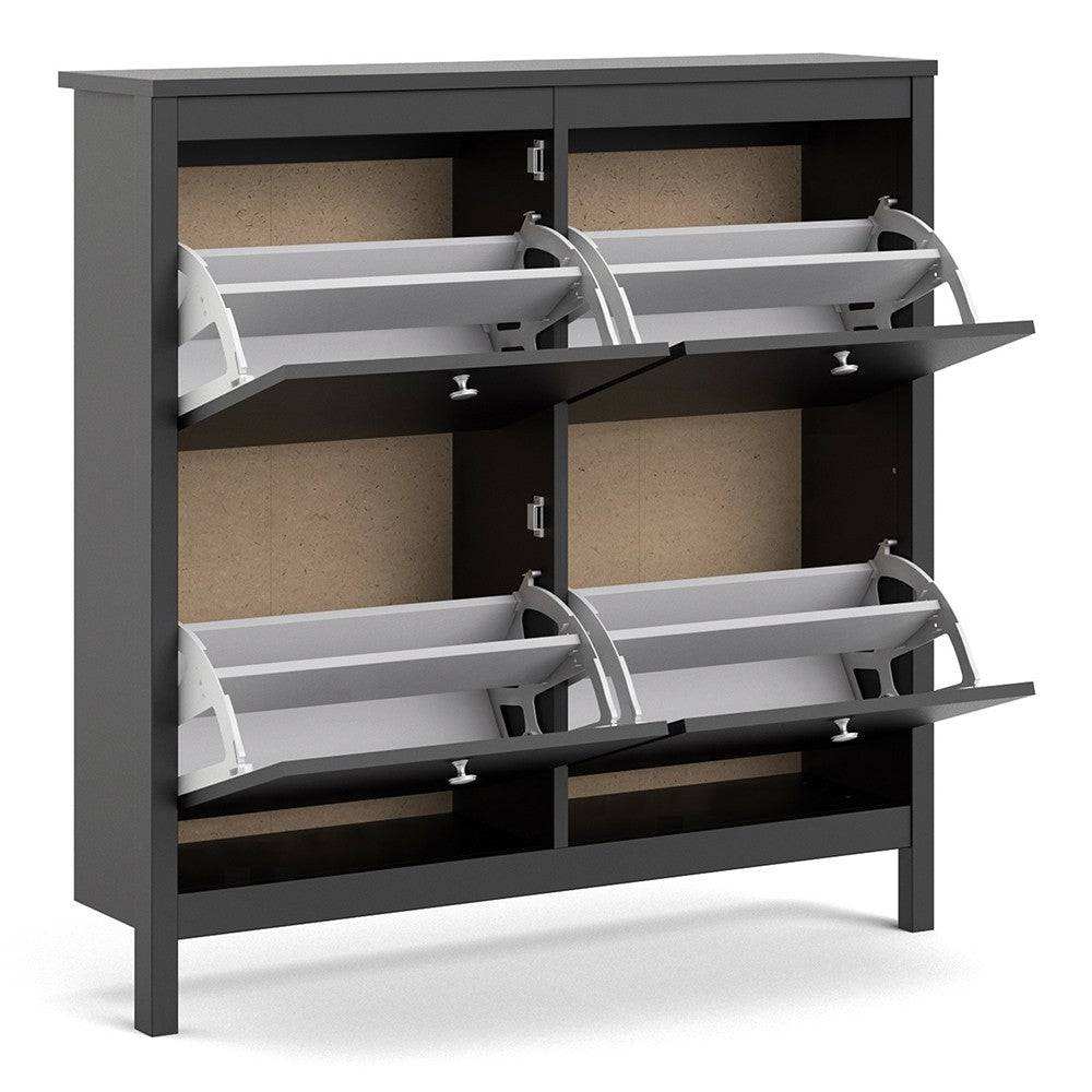 Madrid Shoe Cabinet Cupboard with 4 Storage Compartments in Matt Black - Price Crash Furniture