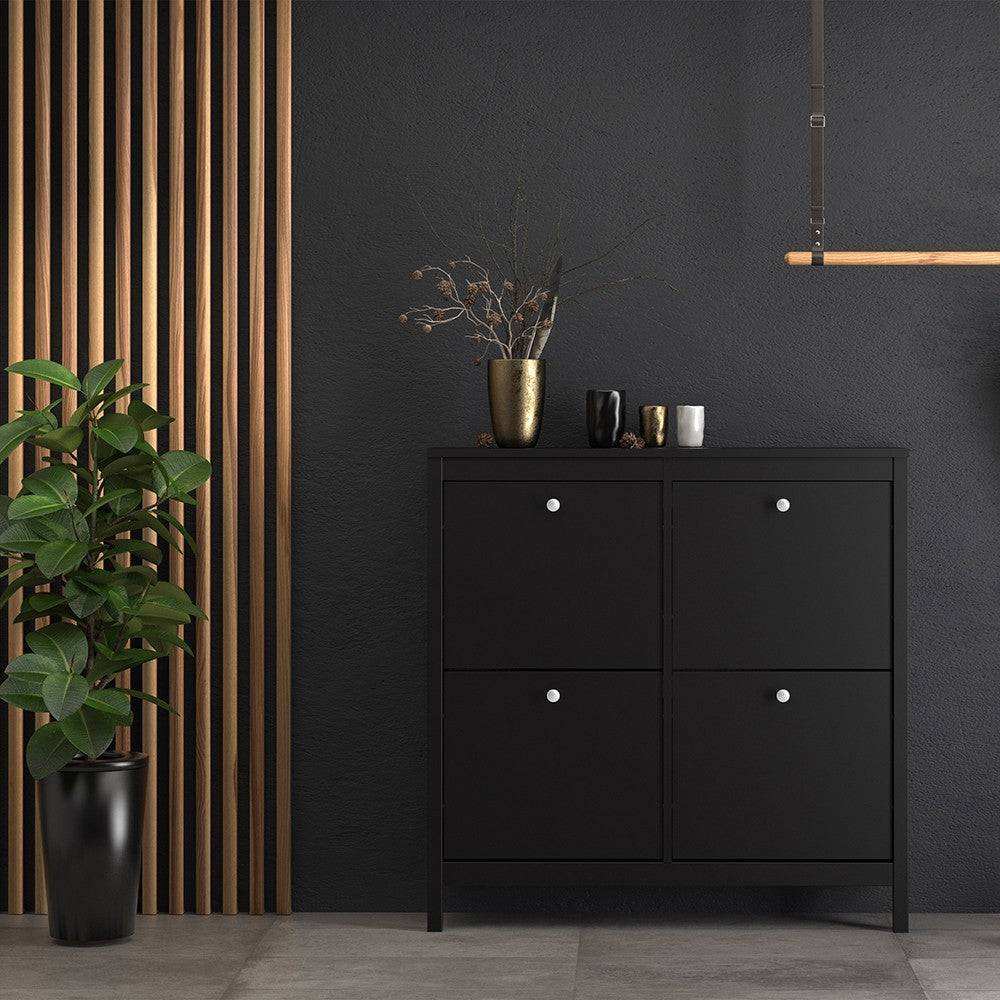 Madrid Shoe Cabinet Cupboard with 4 Storage Compartments in Matt Black - Price Crash Furniture