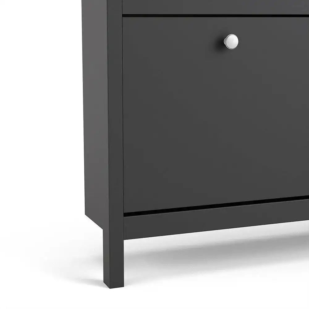 Madrid Shoe Cabinet Cupboard with 4 Storage Compartments in Matt Black - Price Crash Furniture