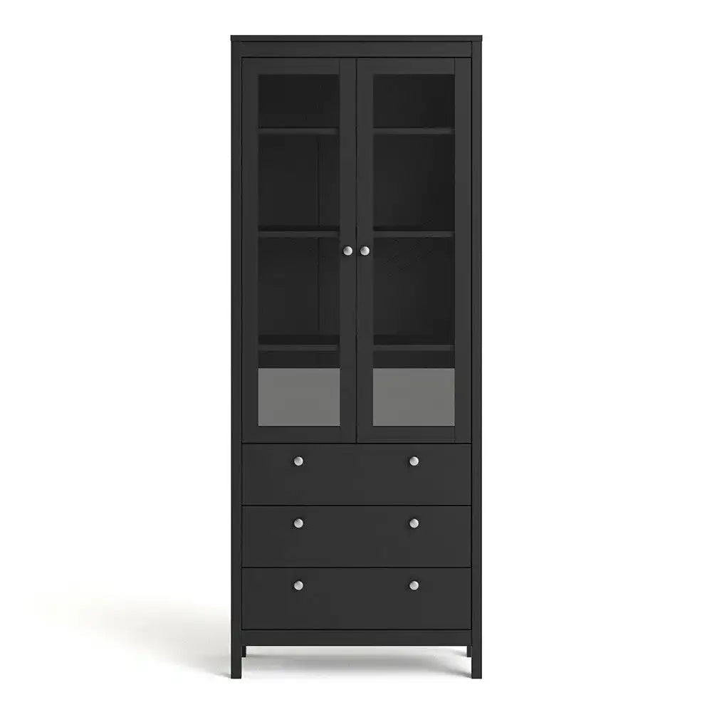 Madrid Glazed Display Unit China Cabinet 2 Doors 3 Drawers in Black - Price Crash Furniture