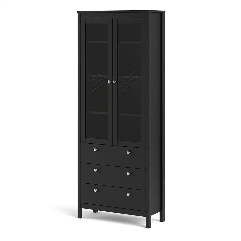Madrid Glazed Display Unit China Cabinet 2 Doors 3 Drawers in Black - Price Crash Furniture