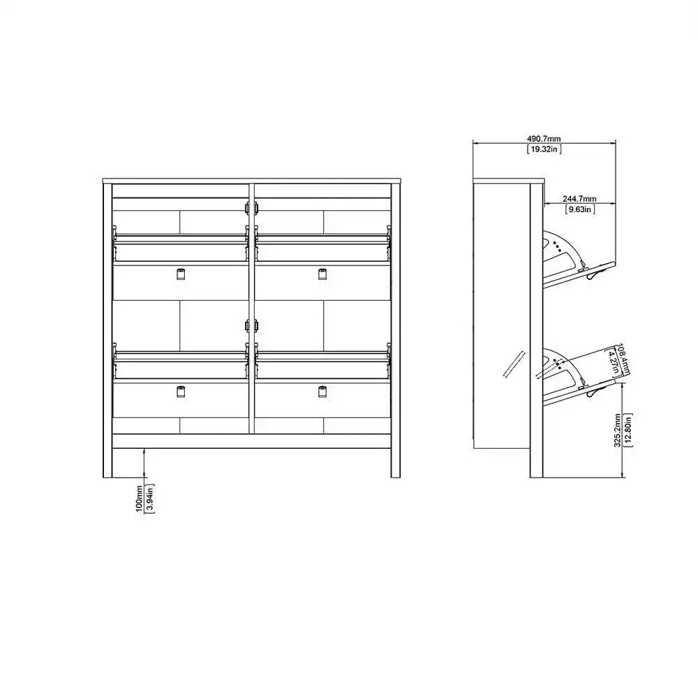 Madrid Shoe Cabinet Cupboard with 4 Storage Compartments in Matt Black - Price Crash Furniture