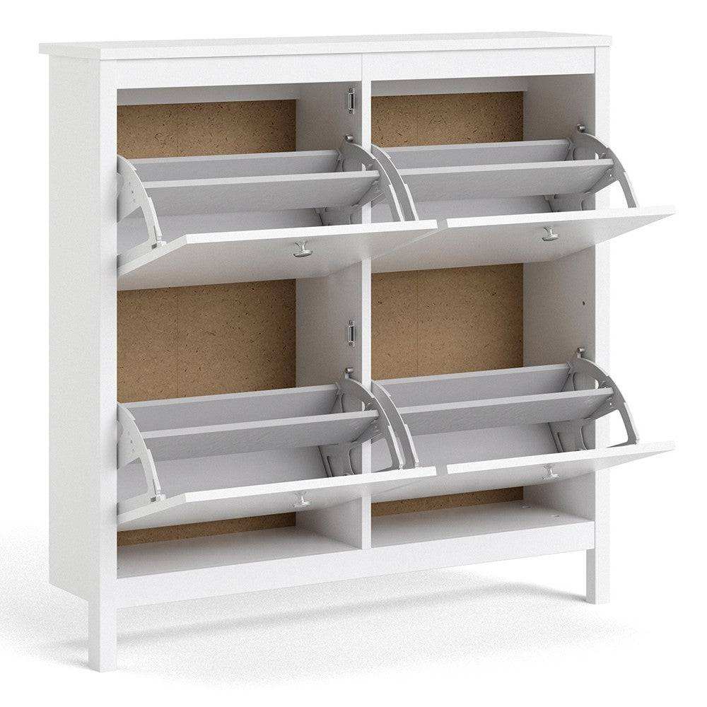 Madrid Shoe Cabinet Cupboard with 4 Storage Compartments in White - Price Crash Furniture
