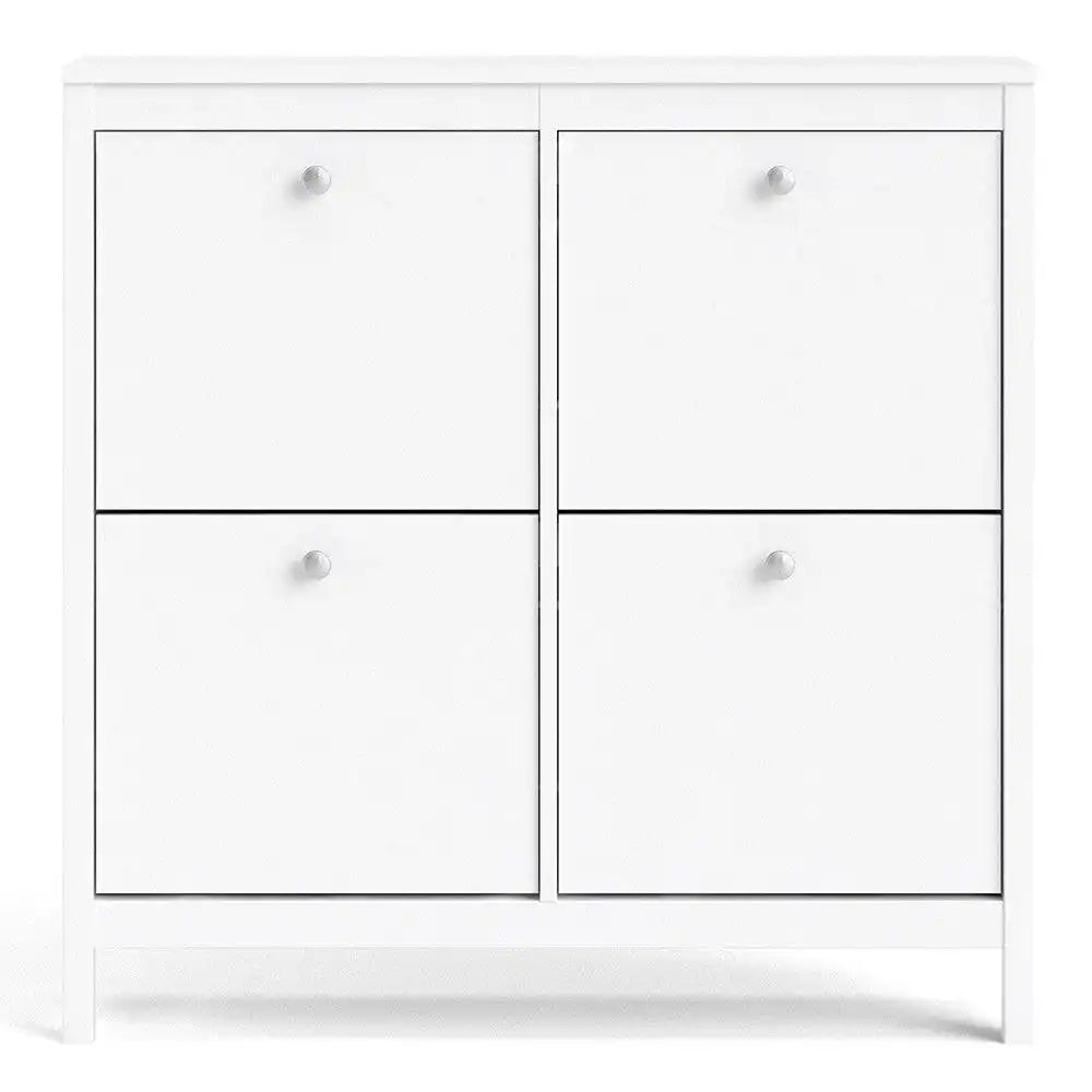 Madrid Shoe Cabinet Cupboard with 4 Storage Compartments in White - Price Crash Furniture
