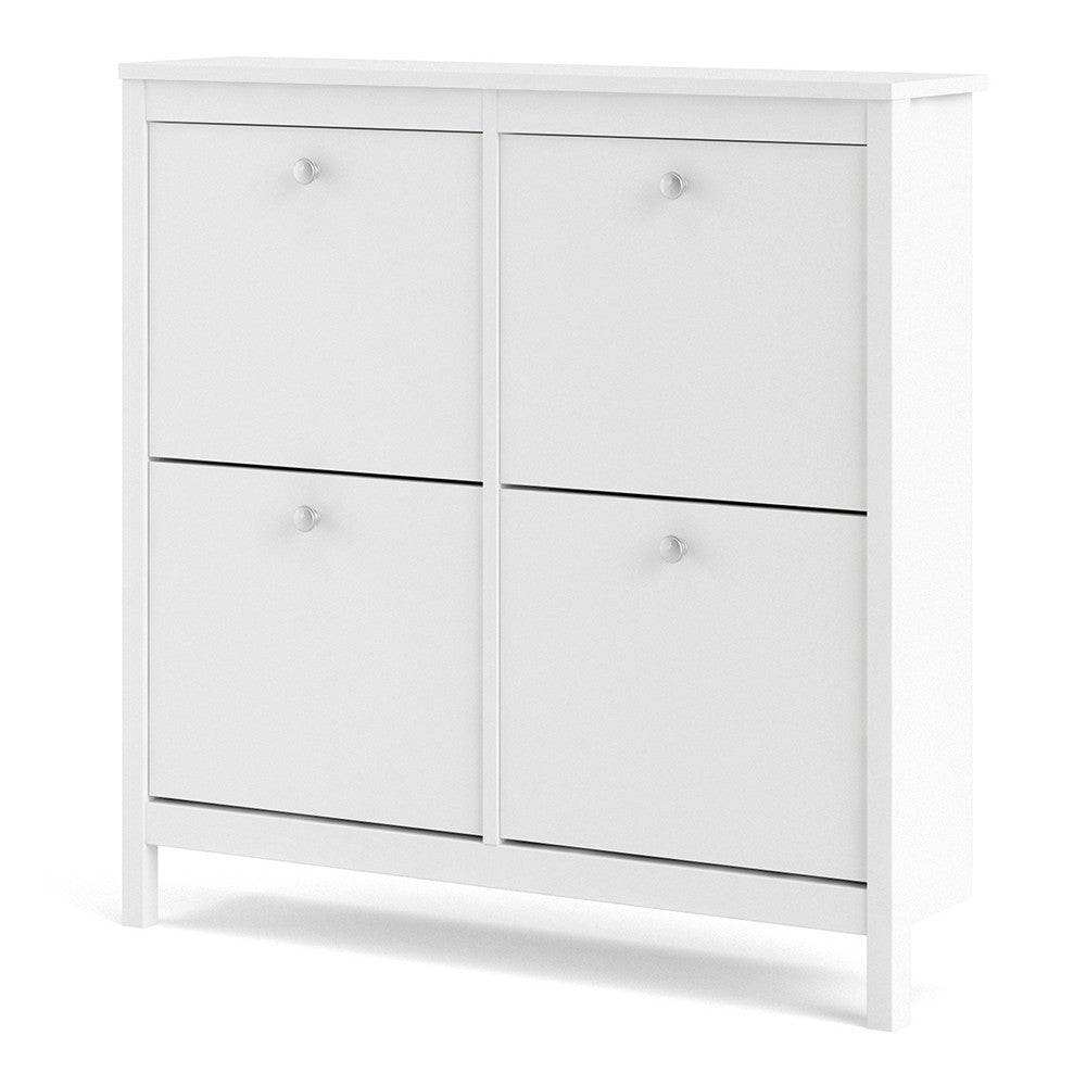 Madrid Shoe Cabinet Cupboard with 4 Storage Compartments in White - Price Crash Furniture