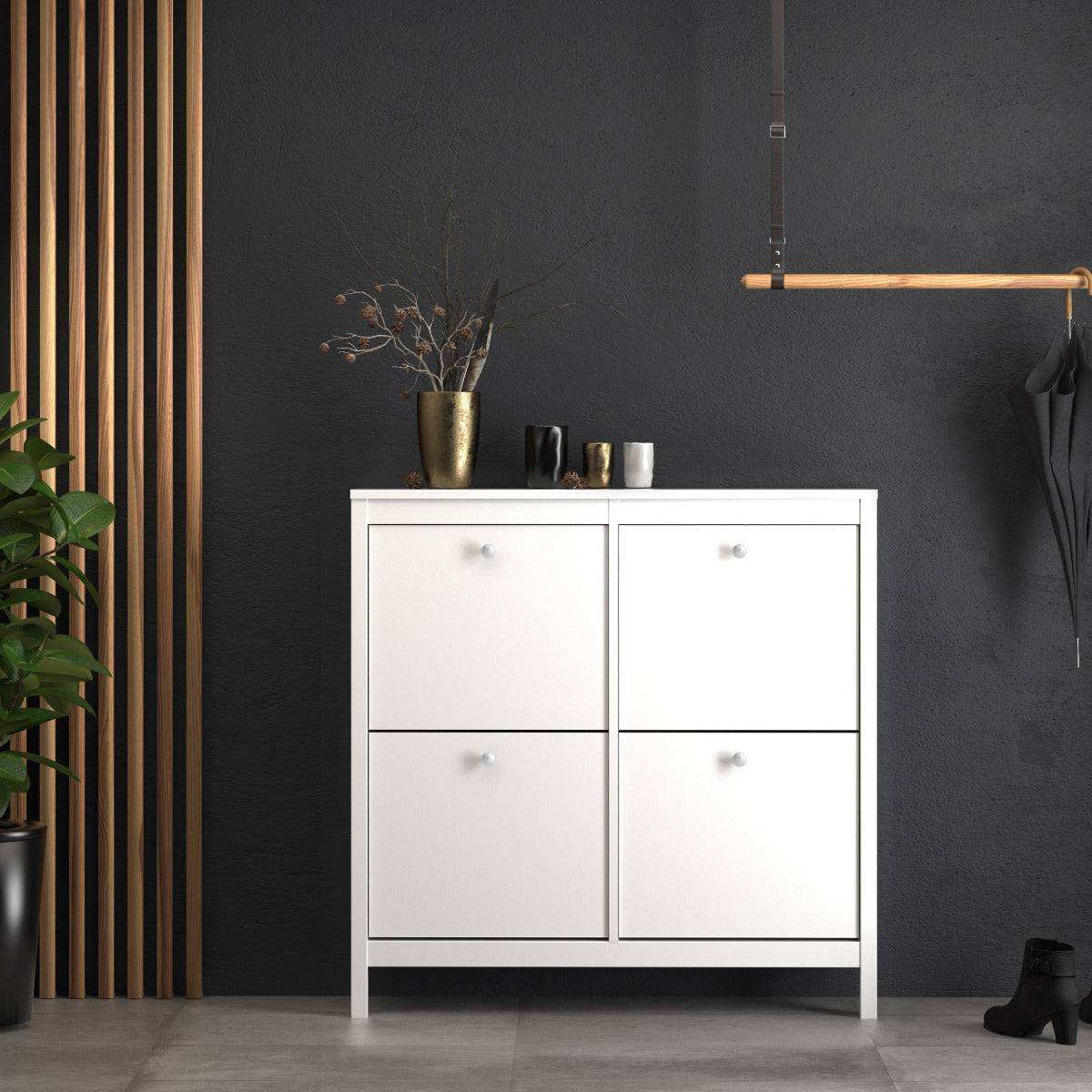 Madrid Shoe Cabinet Cupboard with 4 Storage Compartments in White - Price Crash Furniture