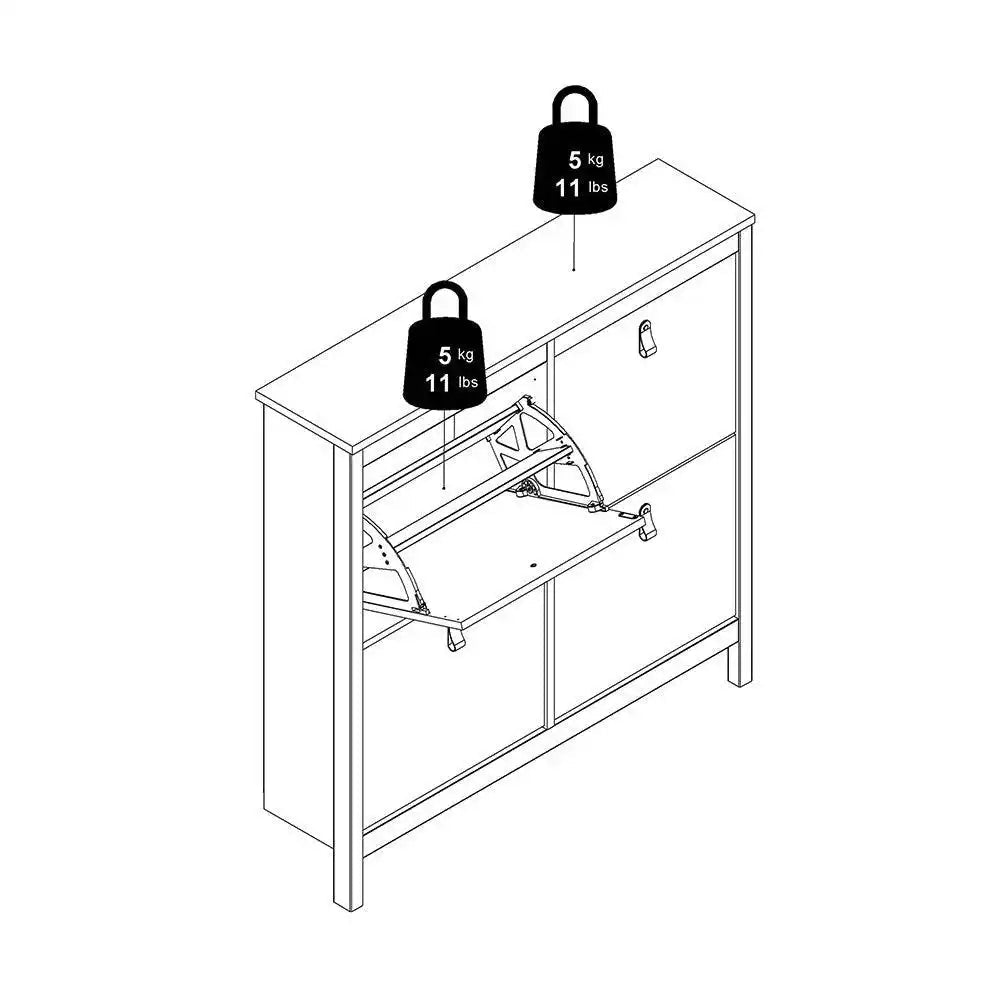Madrid Shoe Cabinet Cupboard with 4 Storage Compartments in White - Price Crash Furniture