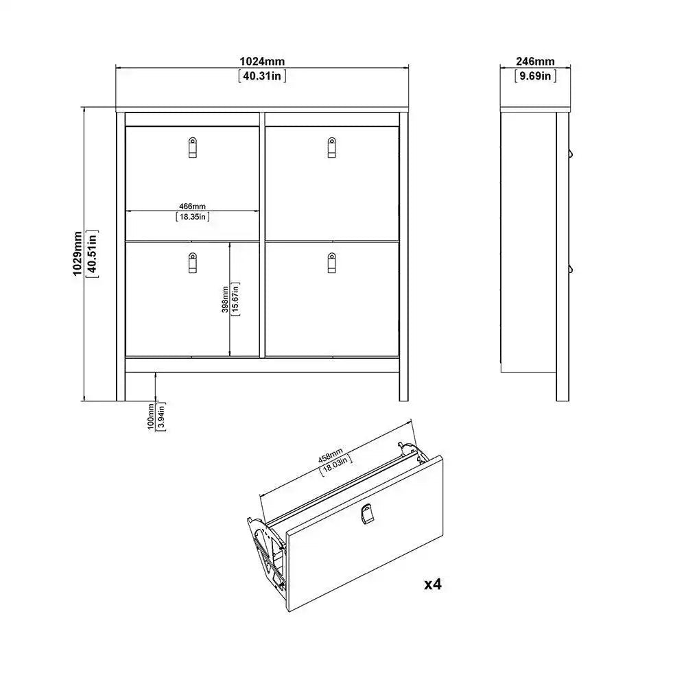 Madrid Shoe Cabinet Cupboard with 4 Storage Compartments in White - Price Crash Furniture