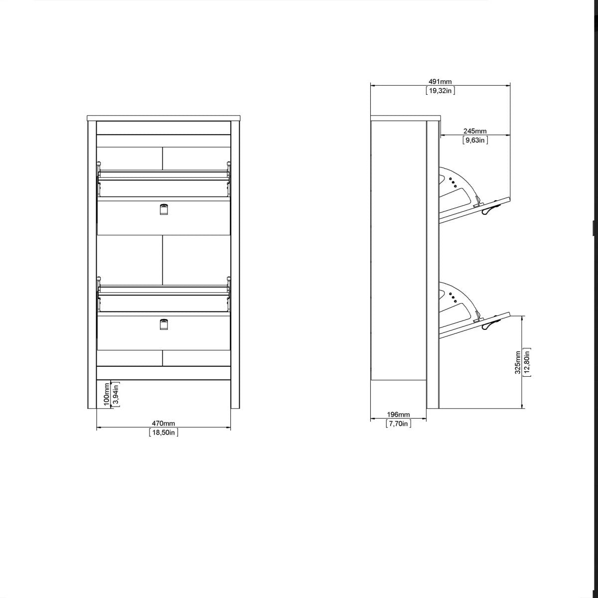 Madrid Shoe Cabinet with 2 Flip Down Doors in Matt Black Finish - Price Crash Furniture