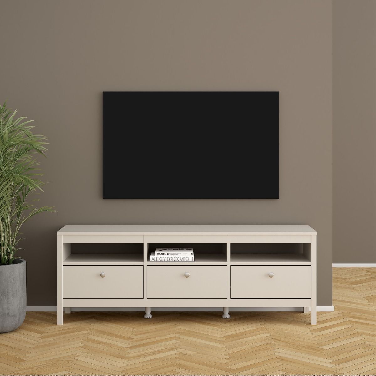 Madrid TV Cabinet with 3 Drawers In Cashmere - Price Crash Furniture