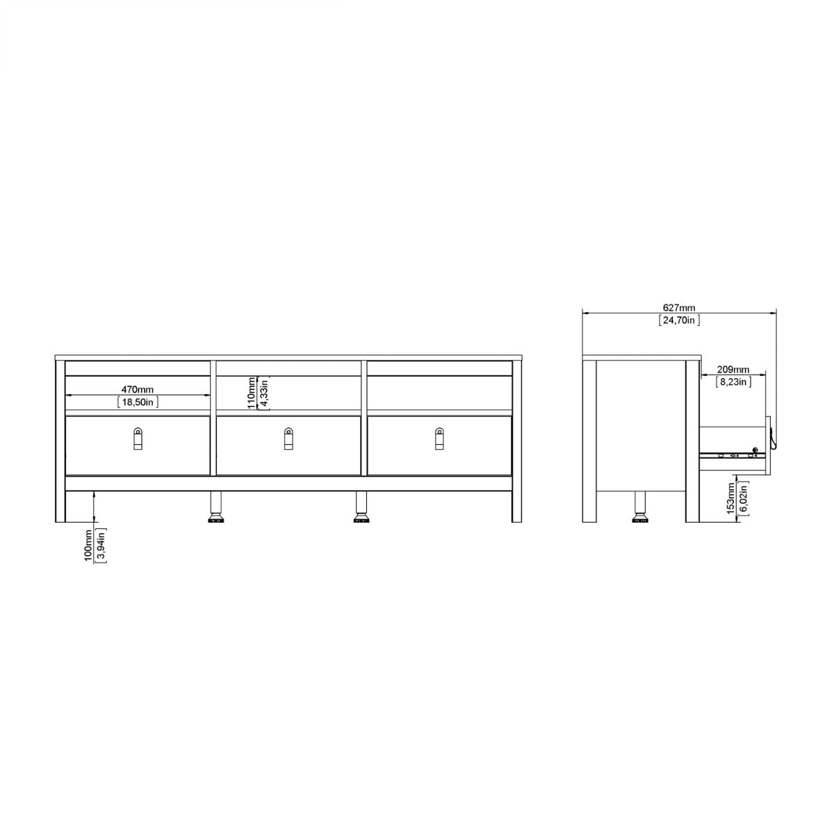 Madrid TV Cabinet with 3 Drawers In Jackson Hickory Oak - Price Crash Furniture