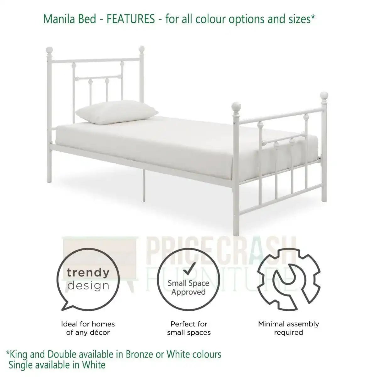 Manila UK Double Bed (USA Full Size) in White Metal by Dorel - Price Crash Furniture
