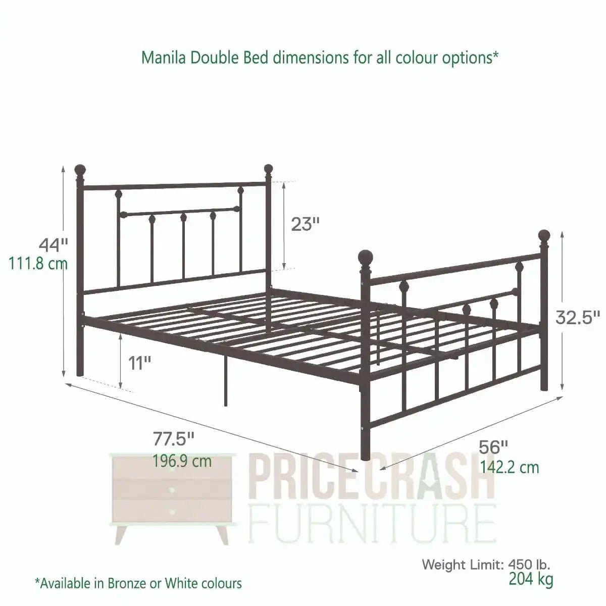 Manila UK Double Bed (USA Full Size) in White Metal by Dorel - Price Crash Furniture