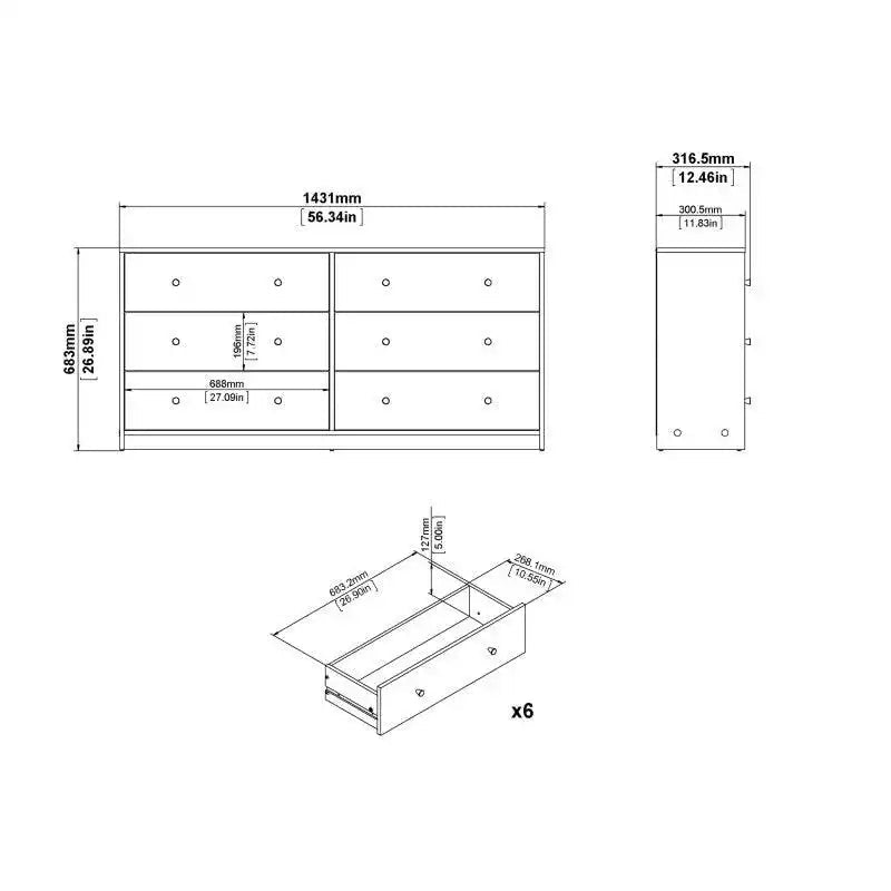 May Chest of 6 Drawers (3+3) in Jackson Hickory Oak - Price Crash Furniture