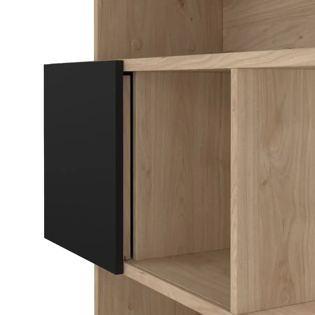 Maze Asymmetrical Bookcase With 3 Doors In Oak And Black - Price Crash Furniture