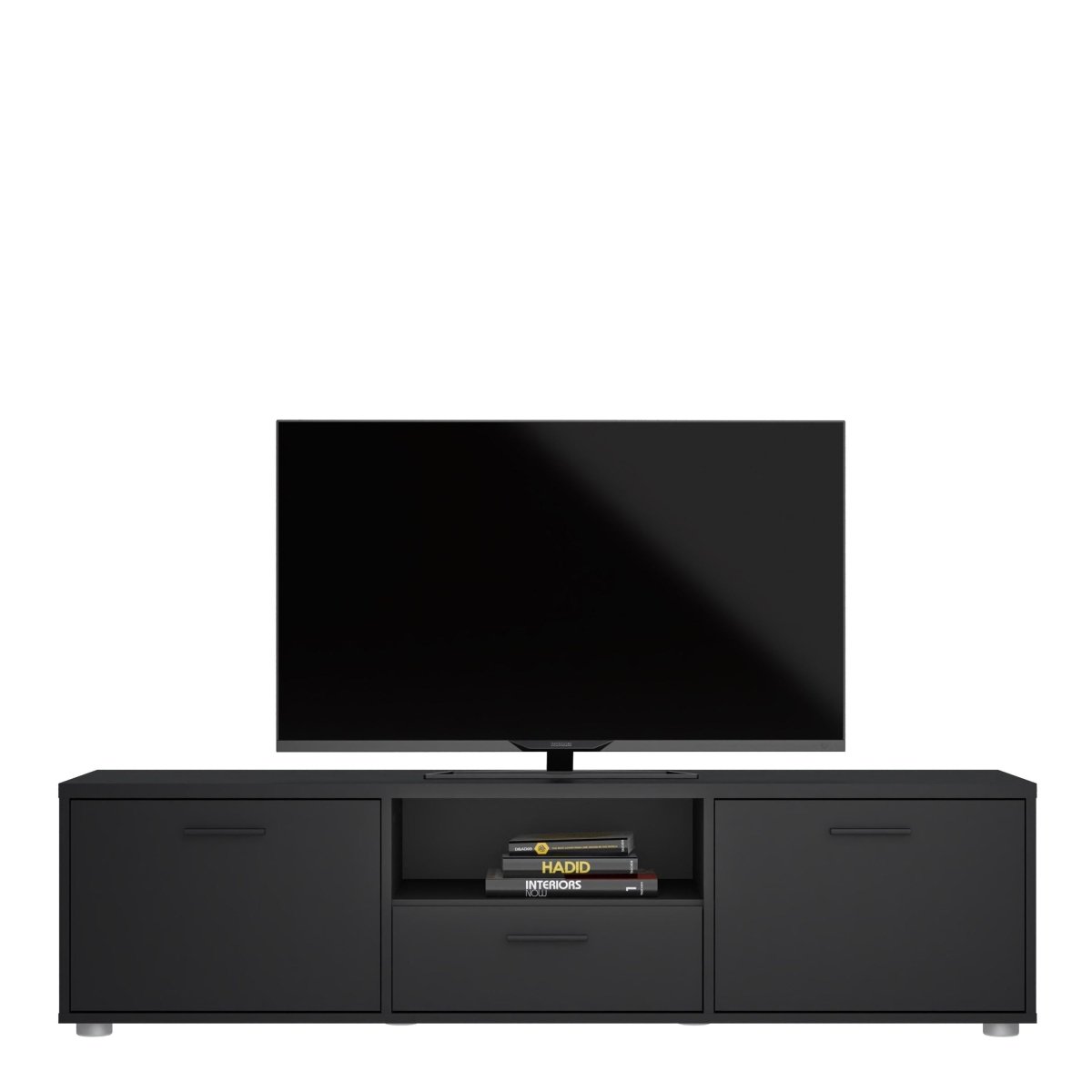 Media TV Cabinet with 2 Doors And 1 Drawer In Black - Price Crash Furniture