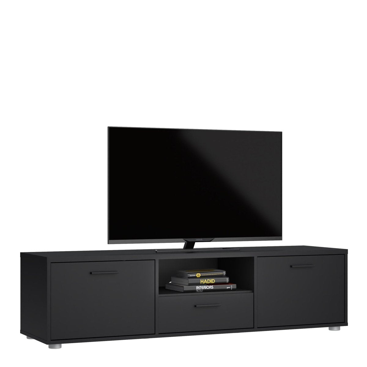 Media TV Cabinet with 2 Doors And 1 Drawer In Black - Price Crash Furniture