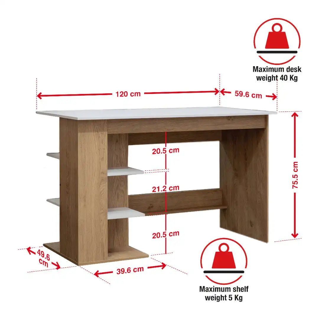 Milan Office / Computer Desk in White and Light Oak - Price Crash Furniture