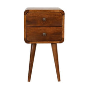 Mini Chestnut Curved Bedside Table Unit 2 Drawer - Price Crash Furniture