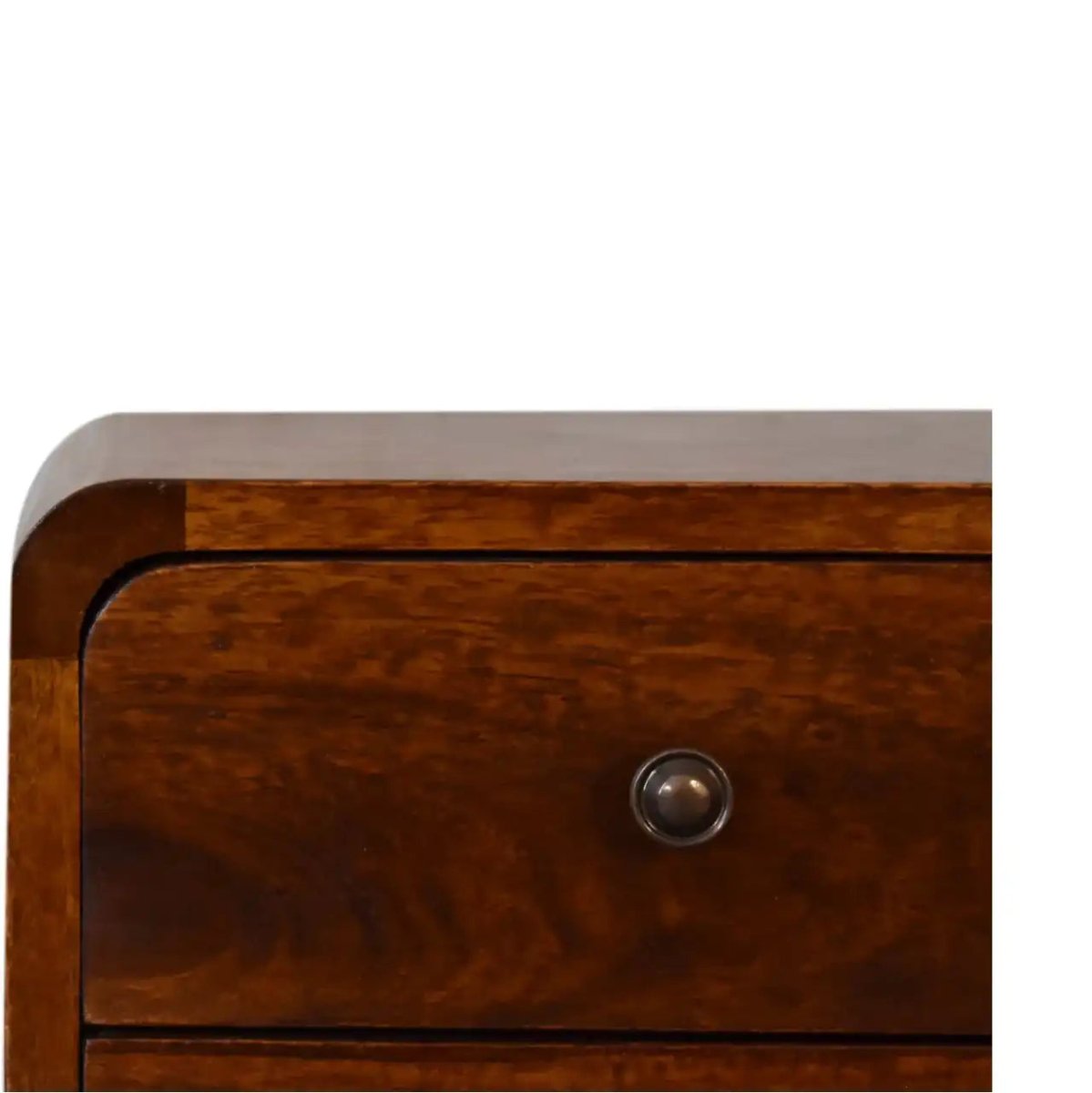 Mini Chestnut Curved Bedside Table Unit 2 Drawer - Price Crash Furniture