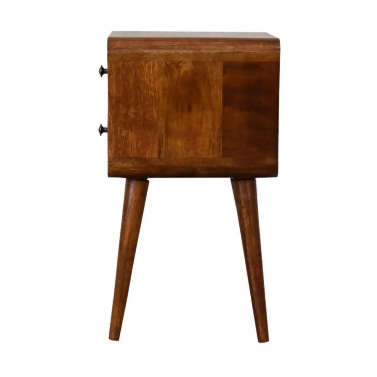 Mini Chestnut Curved Bedside Table Unit 2 Drawer - Price Crash Furniture