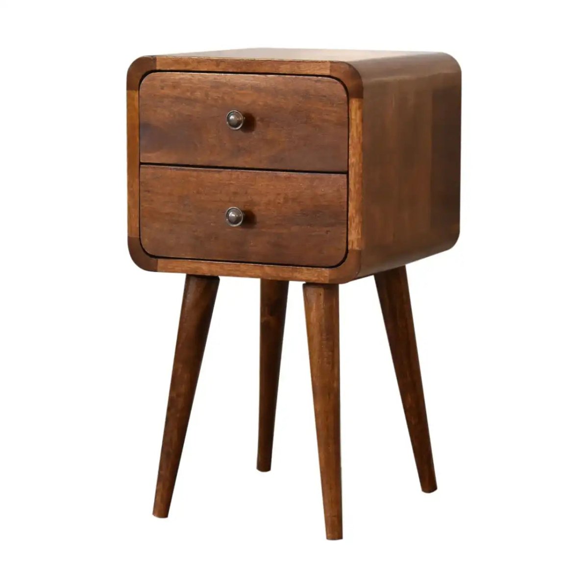 Mini Chestnut Curved Bedside Table Unit 2 Drawer - Price Crash Furniture