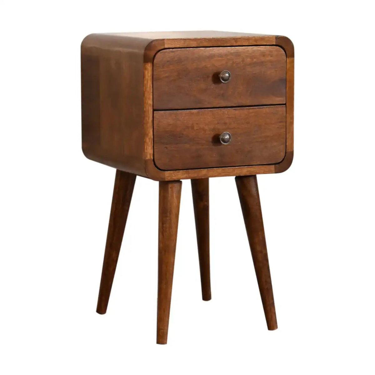 Mini Chestnut Curved Bedside Table Unit 2 Drawer - Price Crash Furniture