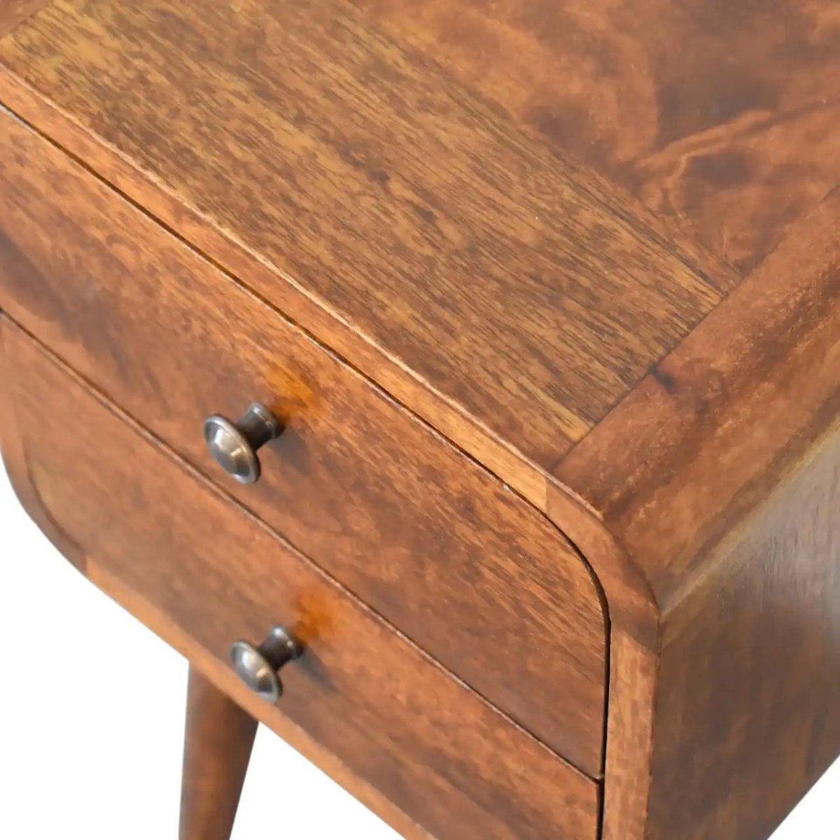 Mini Chestnut Curved Bedside Table Unit 2 Drawer - Price Crash Furniture