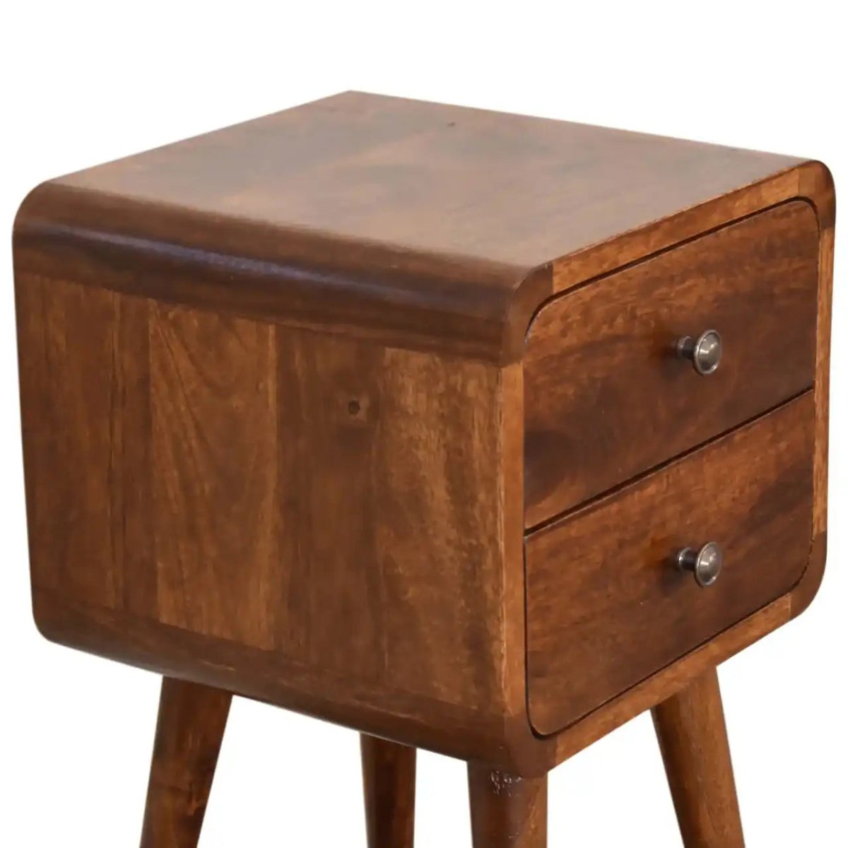 Mini Chestnut Curved Bedside Table Unit 2 Drawer - Price Crash Furniture
