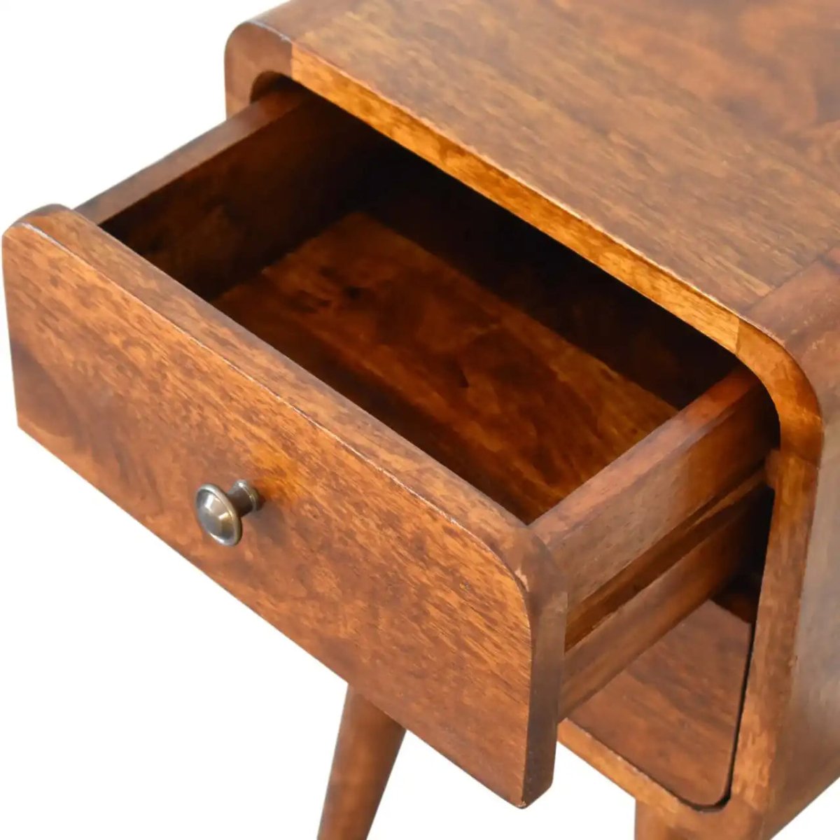 Mini Chestnut Curved Bedside Table Unit 2 Drawer - Price Crash Furniture