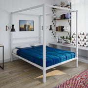 Modern Metal Canopy Four Post Double Bed in White by Dorel - Price Crash Furniture