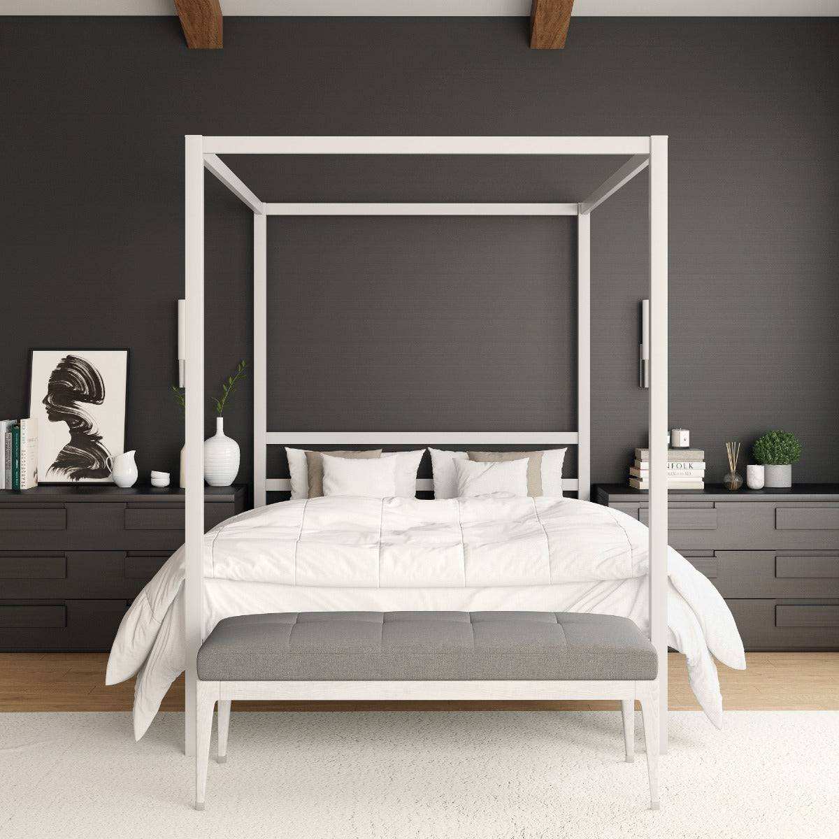 Modern Metal Canopy Four Post Double Bed in White by Dorel - Price Crash Furniture